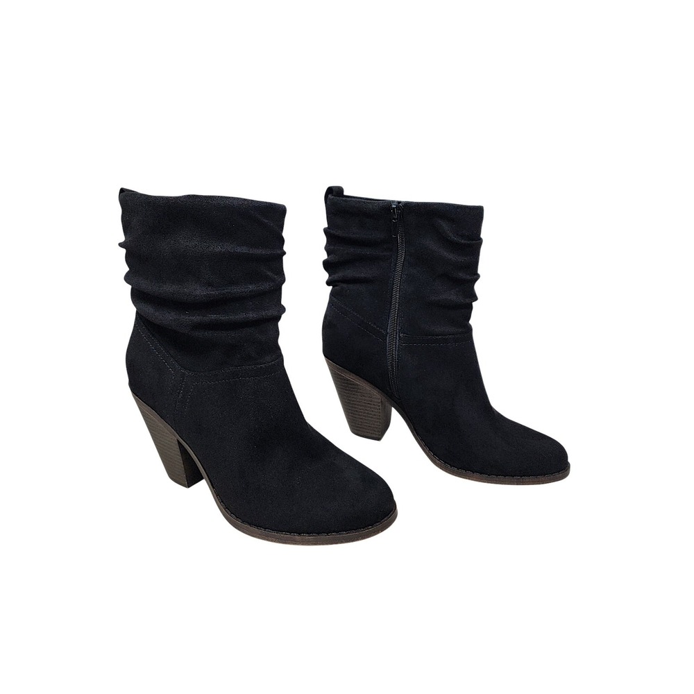 Fergalicious Slouch Boots 9 M Wom Wealthy Black Suede Block 3.5" Bootie Mid Calf